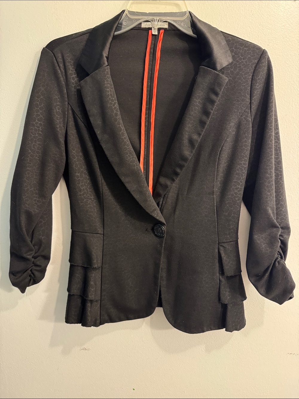 Charlotte Russe Black Single-Button Ruffled Blazer